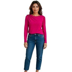 Yves Saint-Laurent Variation Sweater Top Hot Pink Women's Medium Long Sleeve Bow